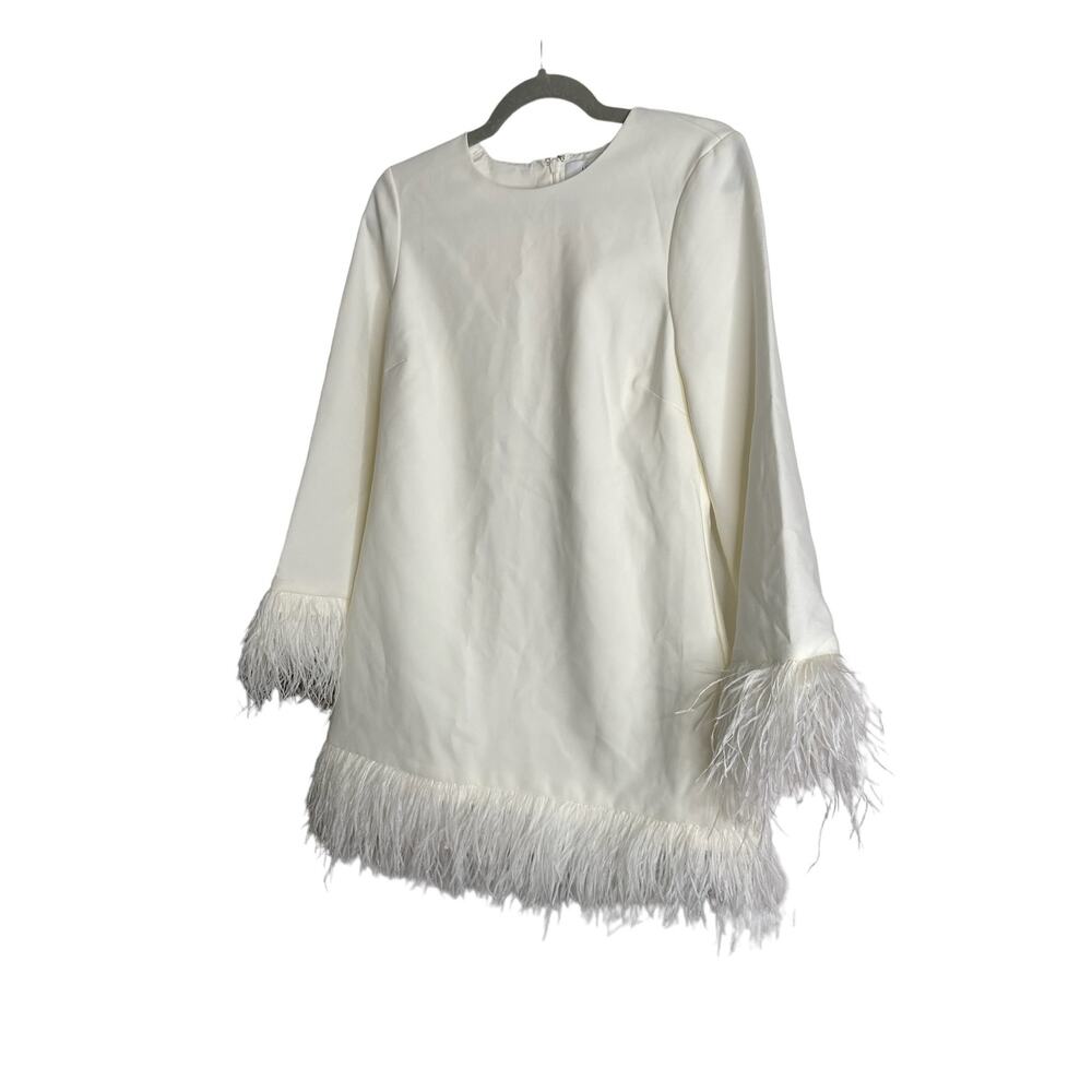 Likely Marullo Mini Sheath Dress Long Sleeve Ostrich Feather Detail Bridal 8 - Picture 5 of 9